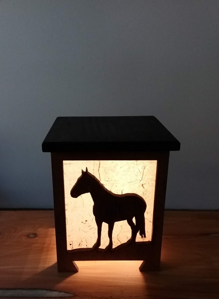 Shoji lamp with a horse silhouette design
